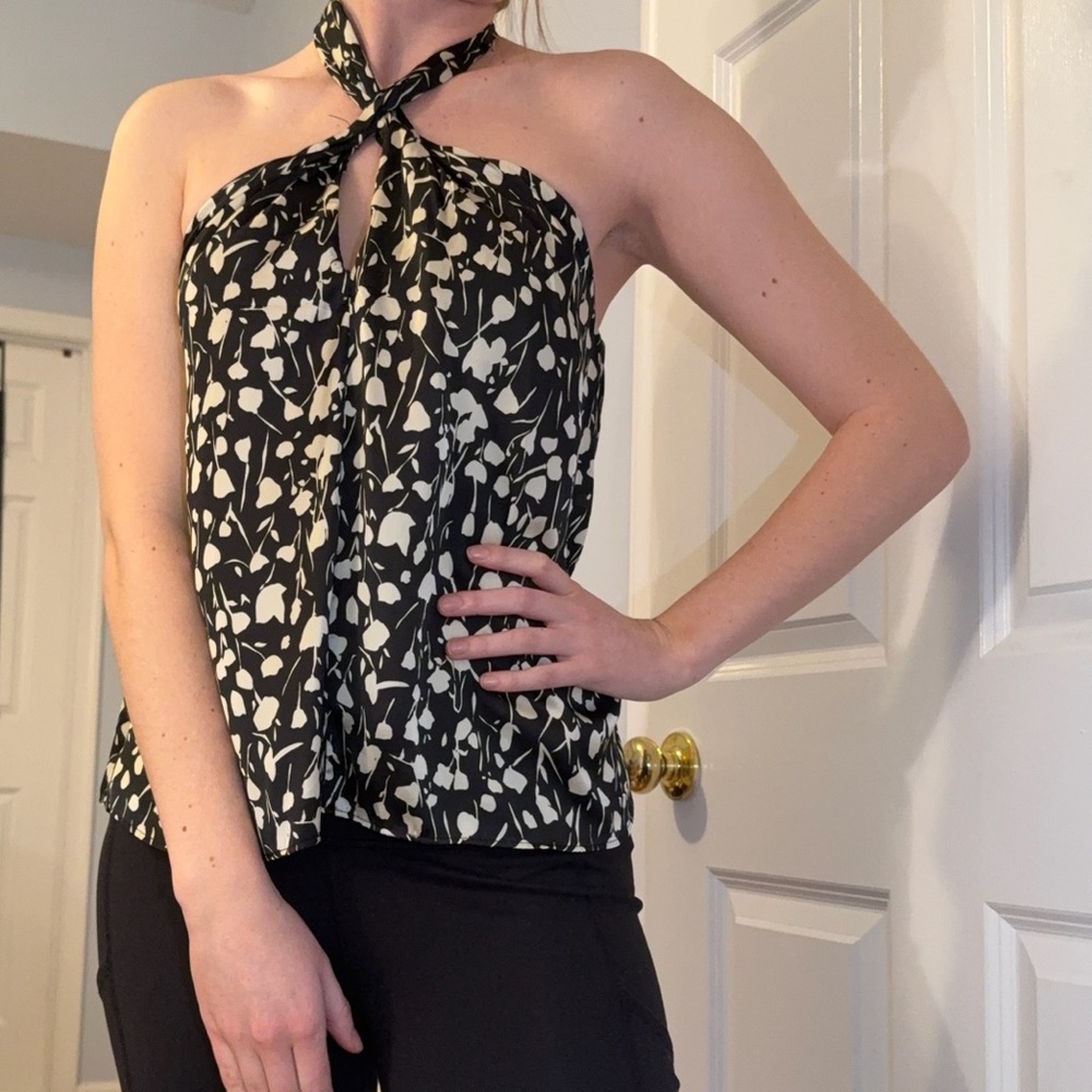 Zara Black & White Floral Halter Top